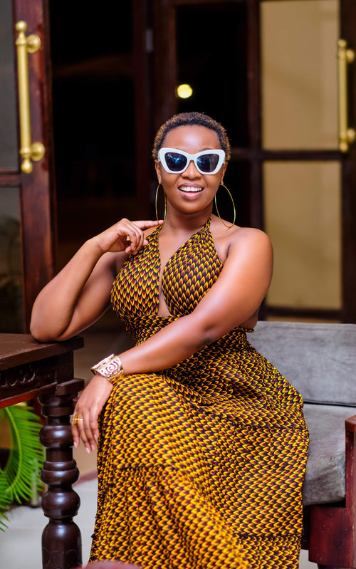 Evanuru Yellow African Print Max Dress