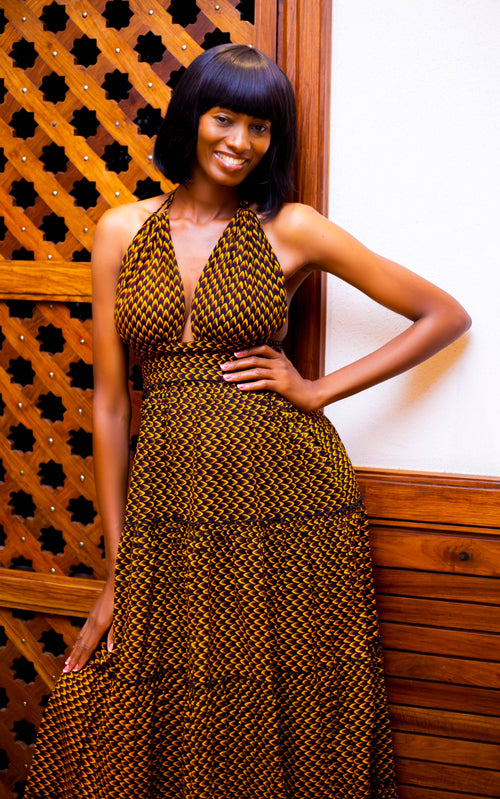 Evanuru Yellow African Print Max Dress