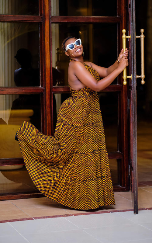 Evanuru Yellow African Print Max Dress